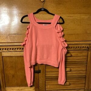Forever 21 Contemporary Coquette Coral Pink Cold Shoulder Ladder Knit Sweater